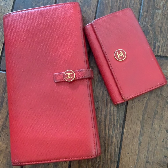 CHANEL Handbags - Bundle of Chanel red wallet and key case